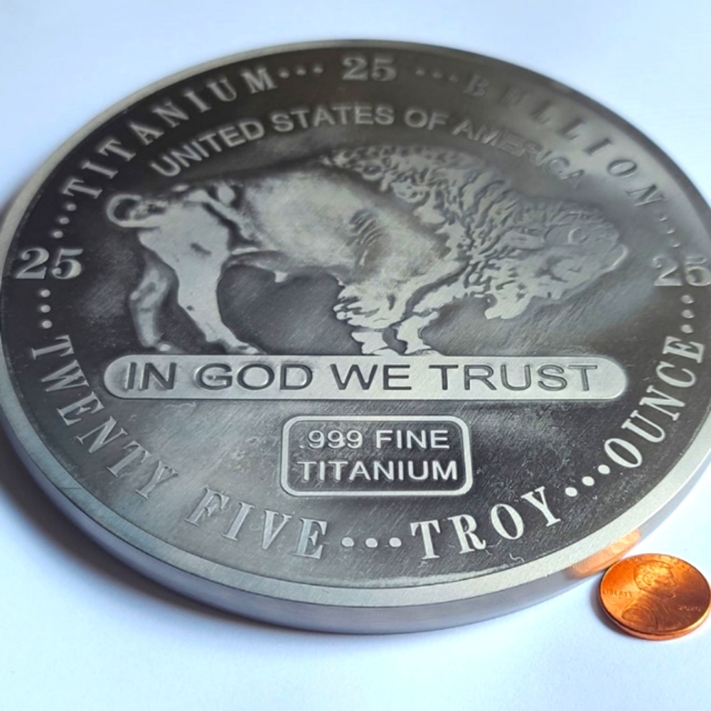 "In God We Trust" Colossal Solid 25 Ounce Titanium American Buffalo Round